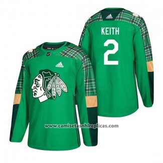 Camiseta Hockey Chicago Blackhawks Duncan Keith 2018 St. Patrick's Day Verde