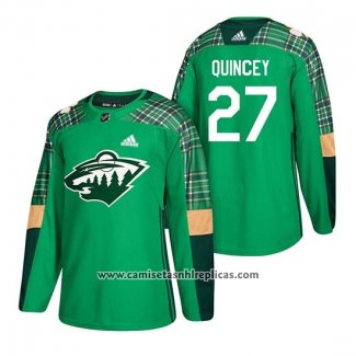 Camiseta Hockey Minnesota Wild Kyle Quincey 2018 St. Patrick's Day Verde