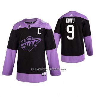 Camiseta Hockey Minnesota Wild Mikko Koivu 2019 Fights Cancer Negro