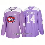 Camiseta Hockey Montreal Canadiens 14 Tomas Plekanec Autentico Hockey Fights Cancer 2018 Violeta