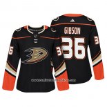 Camiseta Hockey Mujer Anaheim Ducks 36 John Gibson Autentico Jugador Negro