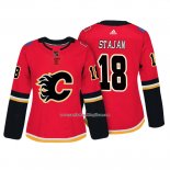 Camiseta Hockey Mujer Calgary Flames 18 Matt Stajan Autentico Jugador Rojo