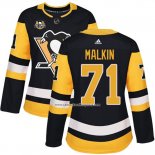 Camiseta Hockey Mujer Pittsburgh Penguins 71 Evgeni Malkin 50 Anniversary Primera Premier Negro