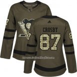 Camiseta Hockey Mujer Pittsburgh Penguins 87 Sidney Crosby Salute To Service 2018 Verde