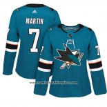 Camiseta Hockey Mujer San Jose Sharks 7 Paul Martin Primera Adizero Jugador Teal