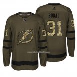 Camiseta Hockey Tampa Bay Lightning 31 Peter Budaj Verde Militar