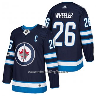 Camiseta Hockey Winnipeg Jets 26 Blake Wheeler Autentico Primera 2018 Azul