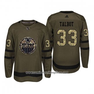 Camiseta Hockey Edmonton Oilers 33 Cam Talbot Camuflaje Salute To Service