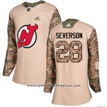 Camiseta Hockey Mujer New Jersey Devils 28 Damon Severson Autentico 2017 Veterans Day Stitched Camuflaje