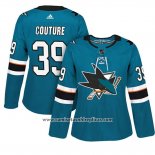 Camiseta Hockey Mujer San Jose Sharks 39 Logan Couture Primera Adizero Jugador Teal