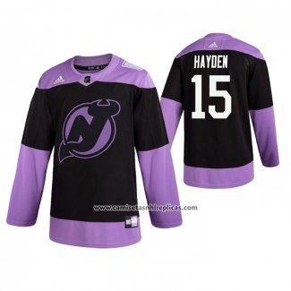 Camiseta Hockey New Jersey Devils John Hayden 2019 Fights Cancer Negro