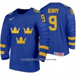 Camiseta Hockey Suecia Adrian Kempe Away 2020 IIHF World Junior Championships Azul