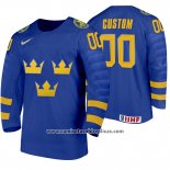 Camiseta Hockey Suecia Personalizada Away 2020 IIHF World Junior Championships Azul