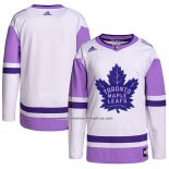 Camiseta Hockey Toronto Maple Leafs Fights Cancer Autentico Blank Practice Blanco Violeta