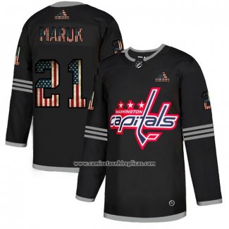 Camiseta Hockey Washington Capitals Dennis Maruk 2020 USA Flag Negro Rojo