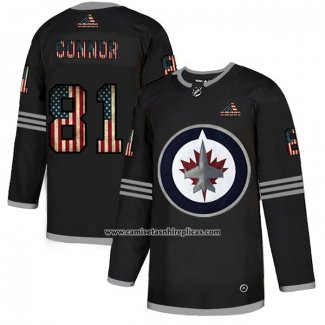 Camiseta Hockey Winnipeg Jets Kyle Connor 2020 USA Flag Negro