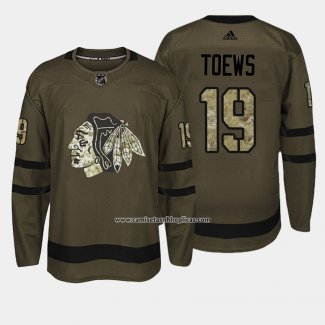 Camiseta Hockey Chicago Blackhawks 19 Jonathan Toews Verde Salute To Service