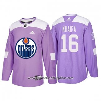 Camiseta Hockey Edmonton Oilers Jujhar Khaira Hockey Fights Cancer Violeta