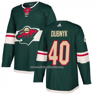 Camiseta Hockey Minnesota Wild 40 Devan Dubnyk Primera Autentico Verde