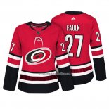 Camiseta Hockey Mujer Carolina Hurricanes 27 Justin Faulk Autentico Jugador Rojo