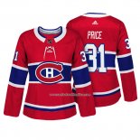 Camiseta Hockey Mujer Montreal Canadiens 31 Carey Price Autentico Jugador Rojo