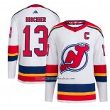 Camiseta Hockey New Jersey Devils Nico Hischier Reverse Retro Autentico Blanco