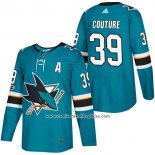 Camiseta Hockey San Jose Sharks 39 Logan Couture Teal Autentico Primera 2018 Blanco