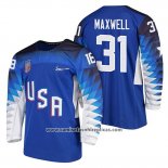 Camiseta Hockey USA Brandon Maxwell Azul 2018 Olympic