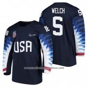 Camiseta Hockey USA Noah Welch 2018 Olympic Azul