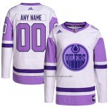 Camiseta Hockey Edmonton Oilers Personalizada Fights Cancer Autentico Blanco Violeta