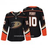 Camiseta Hockey Mujer Anaheim Ducks 10 Corey Perry Autentico Jugador Negro