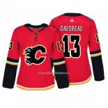 Camiseta Hockey Mujer Calgary Flames 13 Johnny Gaudreau Autentico Jugador Rojo