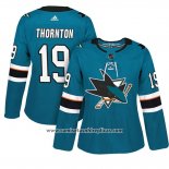 Camiseta Hockey Mujer San Jose Sharks 19 Joe Thornton Primera Adizero Jugador Teal