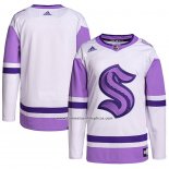 Camiseta Hockey Seattle Kraken Fights Cancer Autentico Blank Practice Blanco Violeta