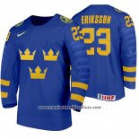 Camiseta Hockey Suecia Albin Eriksson Away 2020 IIHF World Junior Championship Azul