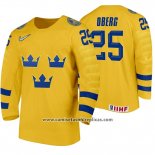 Camiseta Hockey Suecia Linus Oberg Home 2020 IIHF World Junior Championship Amarillo