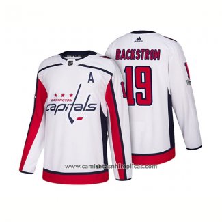 Camiseta Hockey Washington Capitals 19 Nicklas Backstrom Centennial Patch 2018 Blanco