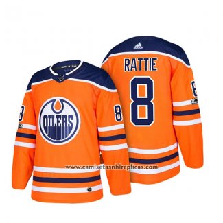 Camiseta Hockey Edmonton Oilers 8 Ty Rattie Autentico Primera 2018 Naranja