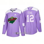 Camiseta Hockey Minnesota Wild 12 Eric Staal Autentico Hockey Fights Cancer 2018 Violeta