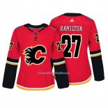 Camiseta Hockey Mujer Calgary Flames 27 Dougie Hamilton Autentico Jugador Rojo