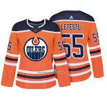 Camiseta Hockey Mujer Edmonton Oilers 55 Mark Letestu Autentico Jugador Naranja