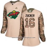 Camiseta Hockey Mujer Minnesota Wild 16 Jason Zucker Autentico 2017 Veterans Day Stitched Camuflaje