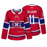 Camiseta Hockey Mujer Montreal Canadiens 11 Brendan Gallagher Autentico Jugador Rojo