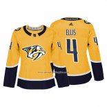 Camiseta Hockey Mujer Nashville Predators 4 Ryan Ellis Autentico Jugador Amarillo