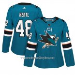 Camiseta Hockey Mujer San Jose Sharks 48 Tomas Hertl Primera Adizero Jugador Teal