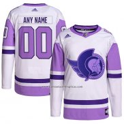 Camiseta Hockey Ottawa Senators Personalizada Fights Cancer Autentico Blanco Violeta