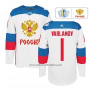 Camiseta Hockey Rusia Semyon Varlamov Premier 2016 World Cup Blanco