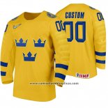 Camiseta Hockey Suecia Personalizada Home 2020 IIHF World Junior Championship Amarillo