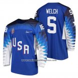 Camiseta Hockey USA Noah Welch Azul 2018 Olympic