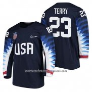 Camiseta Hockey USA Troy Terry 2018 Olympic Azul